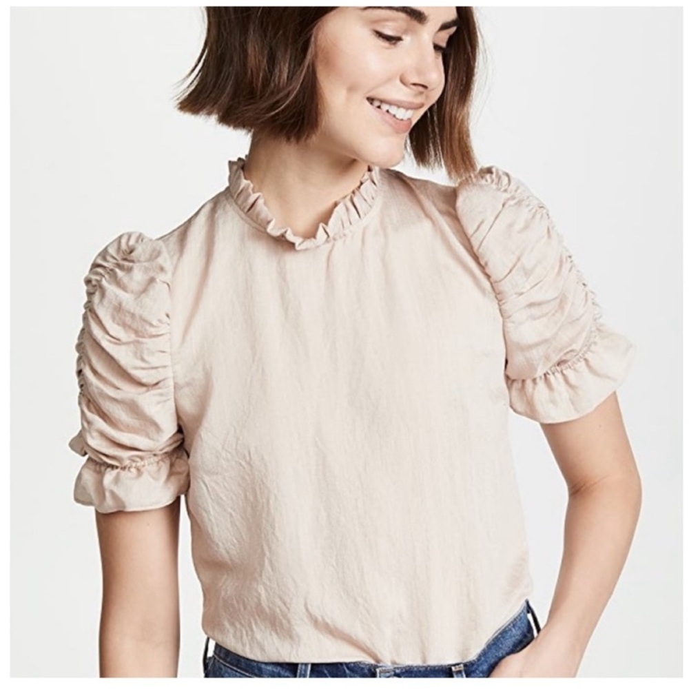 Moon River Blush Ruffled Sleeve Blouse